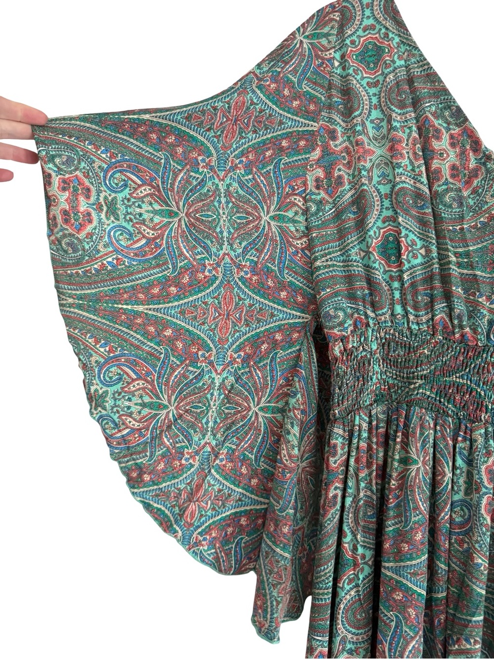 Karma Highway Boho Paisley Maxi Dress Smocked Waist Flowy One Size S-L NWT - Picture 4 of 10